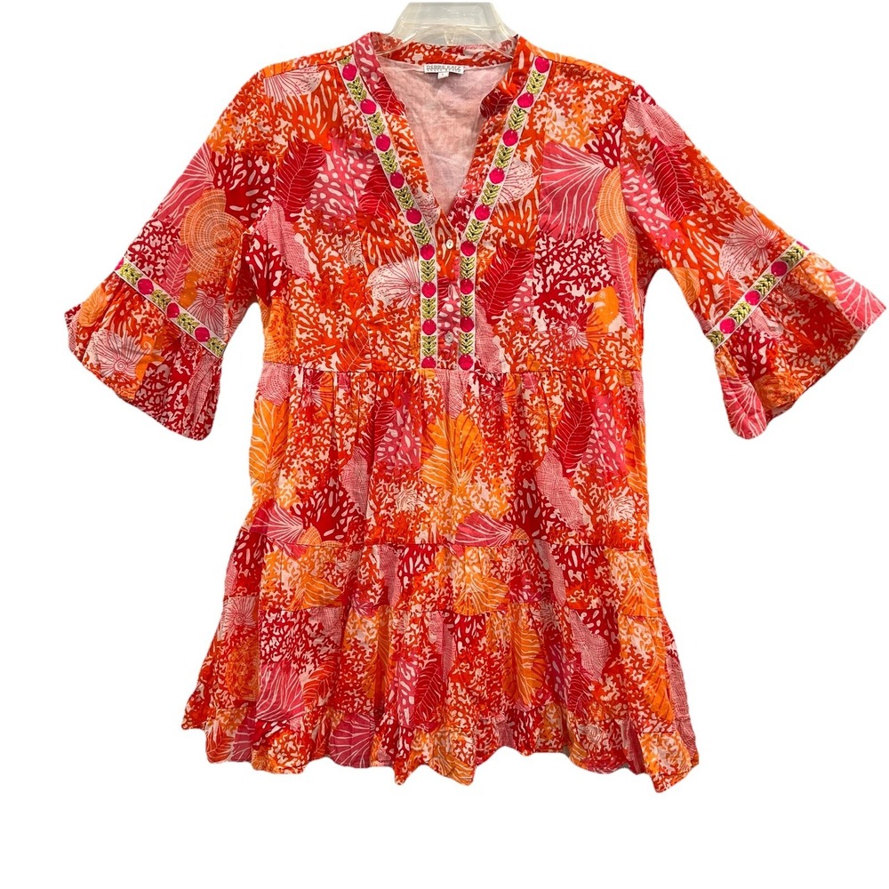 Debbie Katz South Beach‎ Embroidered Midi Dress Womens L Tiered Cover Up Lined